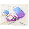 Europe New Popular Special Designer Eco Colored PVC Classic Diamond Women Clear Jelly Purse with Chain